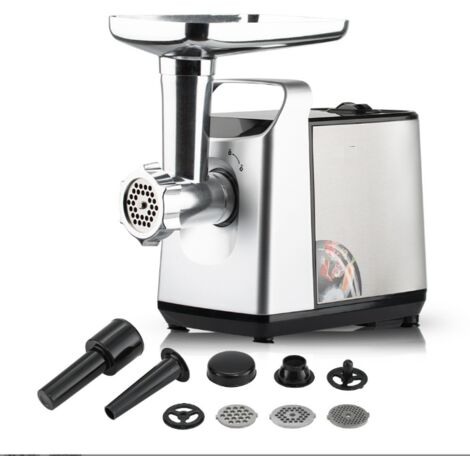 Fleischwolf aus Edelstahl, 1500 W max., 3-in-1-Elektro-Fleischwolf mit 3 Mahlplatten, Kubbe- und Wurstaufsatz, 1,5 kg/min