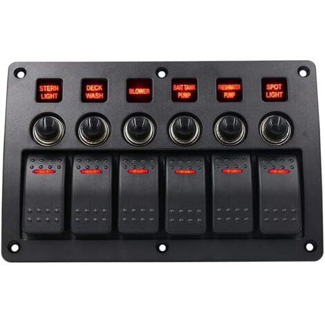 12-24V 6-Gang Universal-Schalterkombinationsfeld für Boot, Marine, Yacht, Caravan, spritzwassergeschütztes LED-Schalterfeld (1/5)