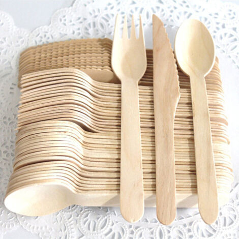300-teiliges Einweg-Besteckset aus Holz – Einweglöffel – Gabeln und Löffel für Partys, Reisen und Grillabende