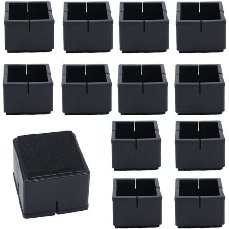 12 Stück quadratischer Stuhlbeinschutz 42–48 mm Tisch- und Stuhlbeinschutz PVC-Quadratkappen mit Filz schwarz quadratischer Stuhlbeinschutz für Stuhlbeine Tischbeine Sofabeine (1/5)