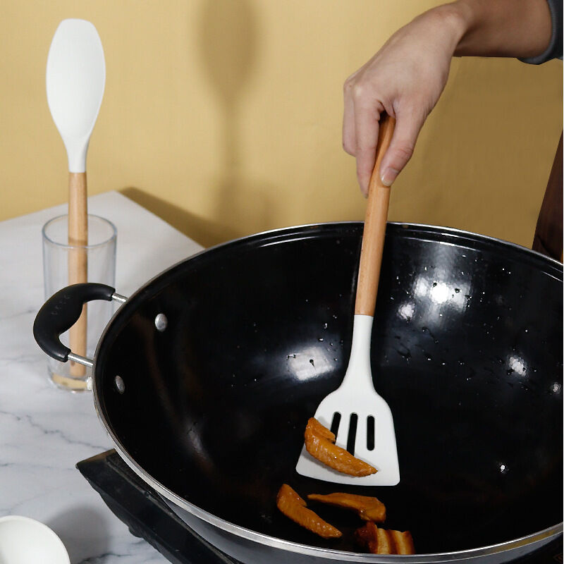 Country Kitchen Set 8 Utensili Da Cucina In Silicone Con Manico In Legno – Per Pentole Antiaderenti, Regalo In Scatola, Nero - 2