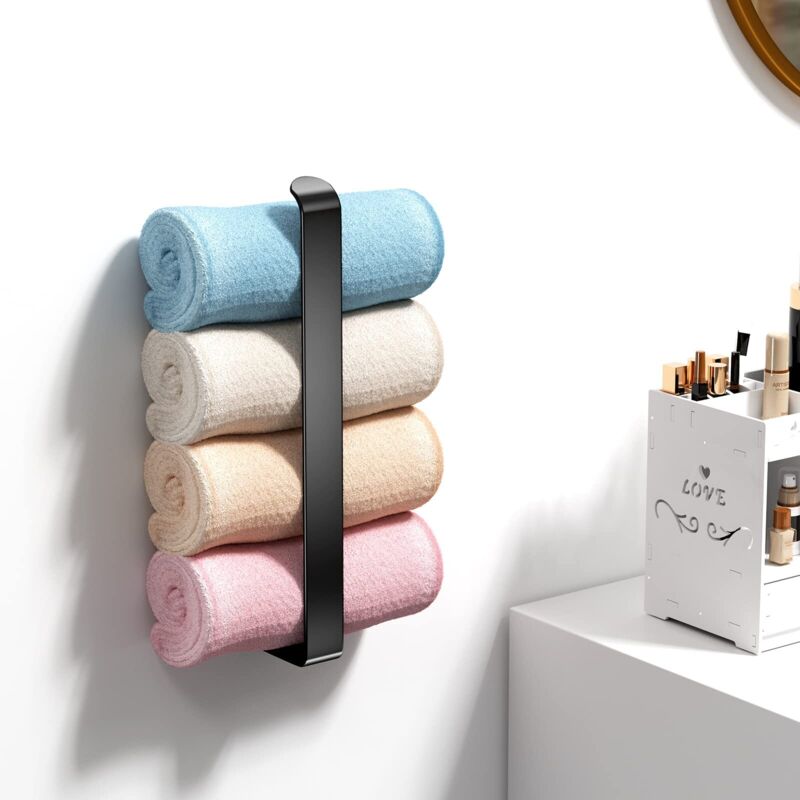 Porta Rotolo Da Cucina Adesivo Nero - Supporto Per Carta In Acciaio, Senza Foratura, Multifunzione Per Bagno E Cucina
