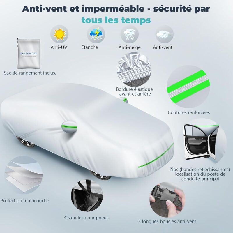 TUCAREST Copriauto 6 Strati Impermeabile Con Cerniera - Taglia XXL Per Berlina 510-540 Cm - Antigrandine E UV
