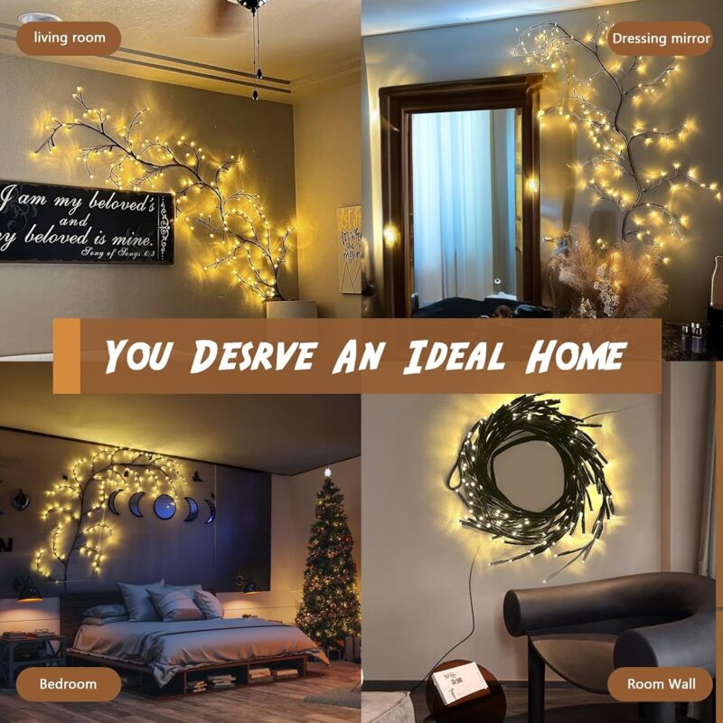 DELICHTER Albero luminoso con 108 LED bianco caldo, decorazione natalizia alimentata tramite USB/batteria con 8 modalità di luce e timer, decorazione pasquale illuminata per Pasqua natale casa 45 cm