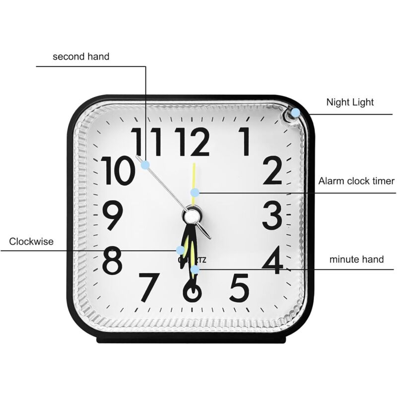 SPORWAY Sveglia Analogica Silenziosa senza Ticchettio: Sveglie da Comodino con Funzione Snooze e Luce, Portatile Sveglia al Quarzo Alimentata a Batteria per Camera da Letto, Ufficio, Viaggi (Bianco