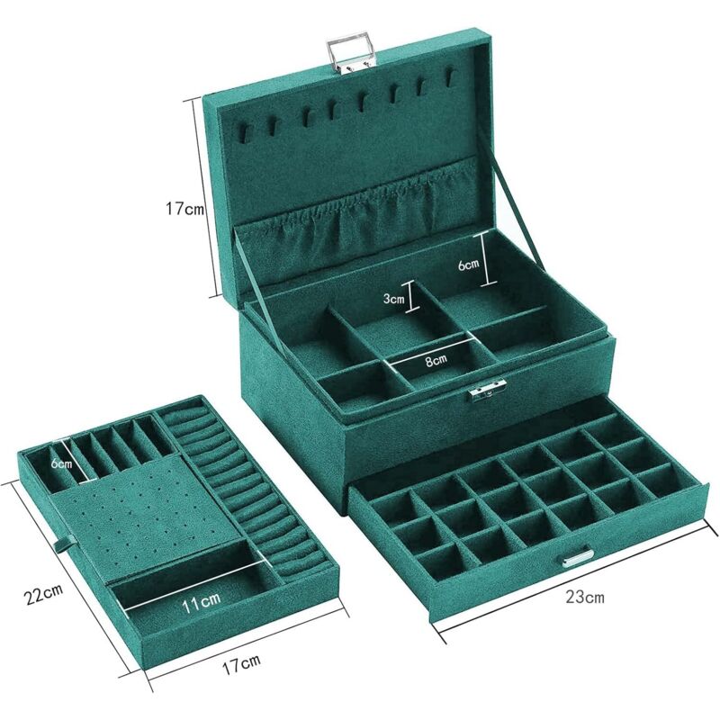 Custodia Da Viaggio Per Gioielli In Velluto Con Finestre Trasparenti - Organizer Portatile 21,5x15 Cm, 5 Pagine Interne, Verde Oliva - 5