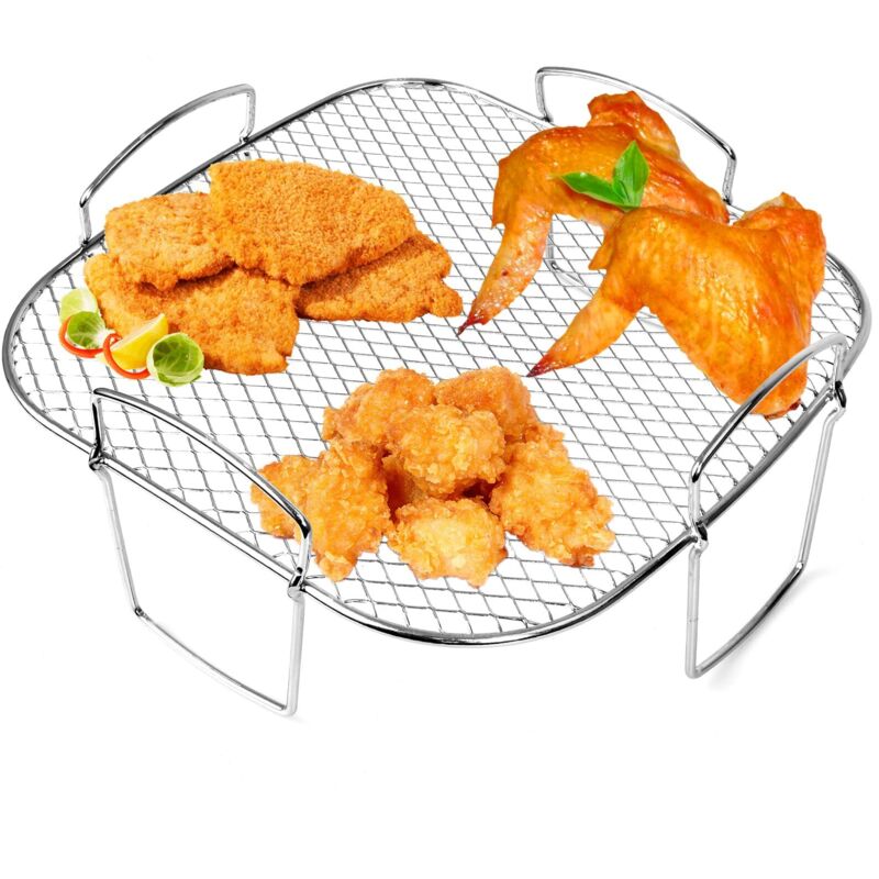 Griglia per Friggitrice Ad Aria a 3 Strati, Rack per Disidratatore per Friggitrice Ad Aria Rotondo,Acciaio Inossidabile 304/Impilabile/Vassoio, Adatto per Friggitrici Ad Aria Calda 4.2qt-5.8qt
