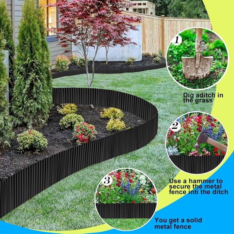 Set Da 10 Bordure Da Giardino In Acciaio Zincato Casa.pro: Incastro, Altezza 15 Cm, Lunghezza Totale 10 M