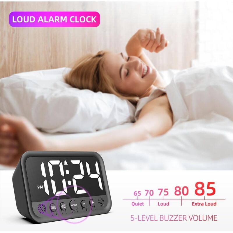 Sveglia LED USB Con Numeri Grandi, Display Ampio, Allarme Snooze E Luminosità Regolabile - Rosso