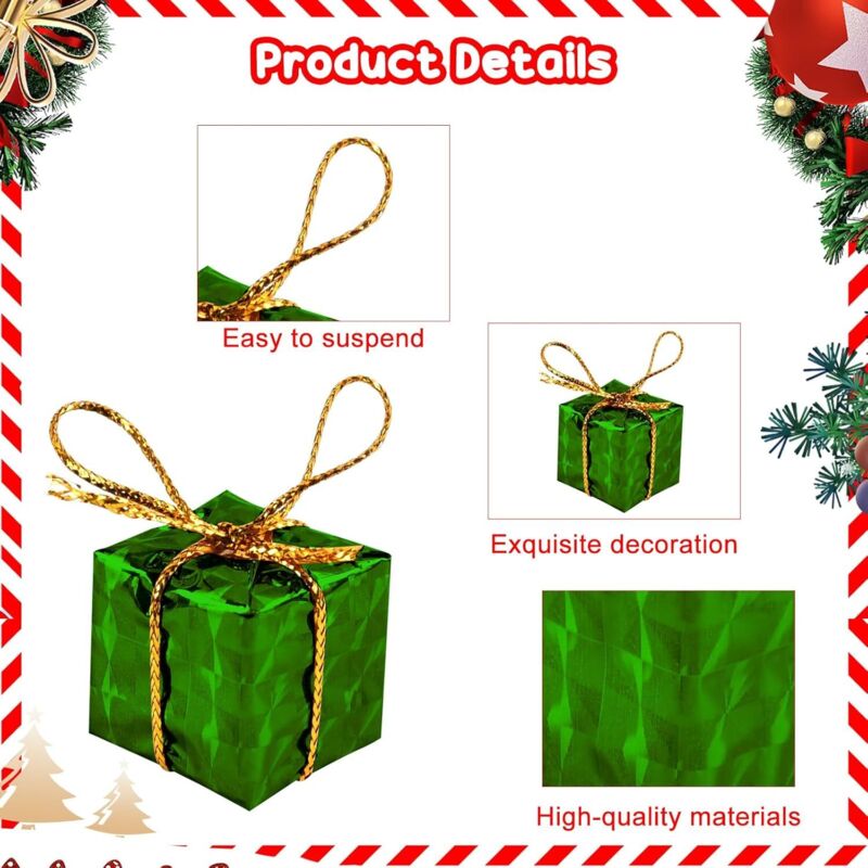 12 Pezzi Mini Decorazioni Albero Natale, A Forma di Scatola Mini Scatola Regalo Deco, Facile da Appendere Decorazioni per Scatole Regalo, Ornamenti