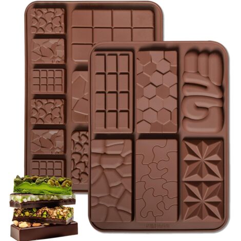 Stampo per barrette di cioccolato, stampo per barrette di cioccolato Dubai, stampo in silicone per cioccolato da 2 pezzi, ideale per barrette di cioccolato, cere sciolte, waffle proteici e prodotti da (1/5)