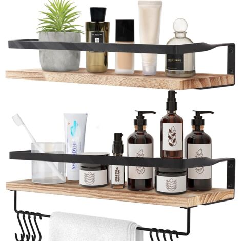 Set 2 Mensole Angolari Sospese In Legno E Metallo - Ripiani Salvaspazio Rustici Per Bagno, Cucina, Soggiorno, Cameretta, Marrone
