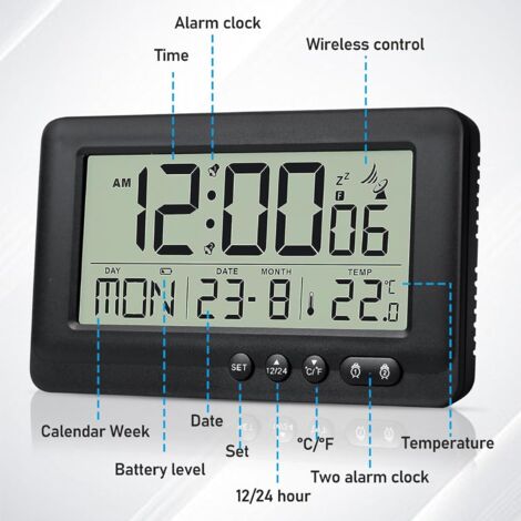 TECHNO LINE Mod. WT260 - Sveglia radiocontrollata con temp. data (7 lingue). luce e snooze - Radio controlled alarm clock with temp. date (7 languages). light and snooze