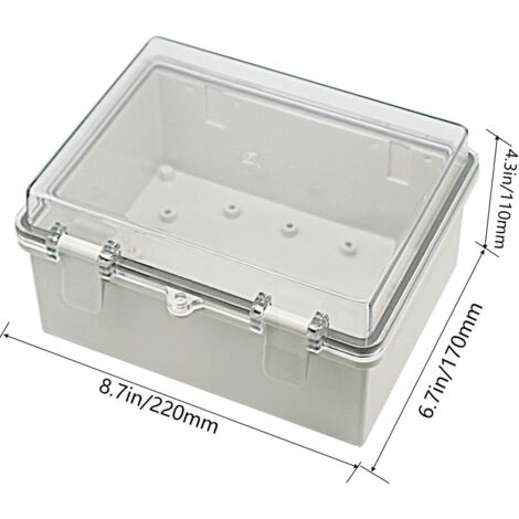 Scatola di giunzione elettrica in plastica ABS IP65 antipolvere, custodia esterna incernierata, scatola di progetto universale, coperchio trasparente, 8,7 x 6,7 x 4,3 pollici (220 x 170 x 110 mm)