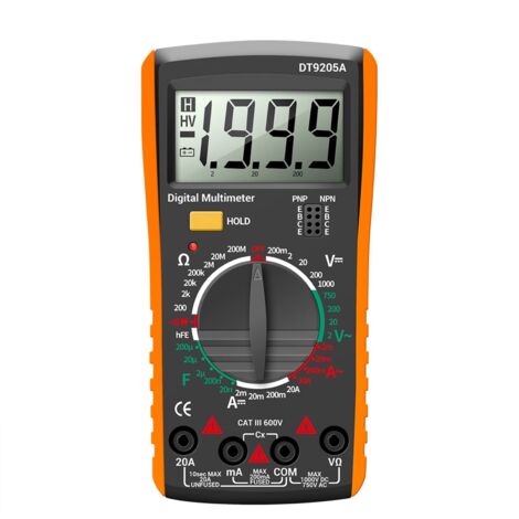 Multimetro digitale professionale, DT9205A AC/DC Voltmetro Amperometro Ohmmetro, Multimetro automatico per tensione AC/DC Corrente Circuito Resistenza Diodi Transistor Continuità Frequenza