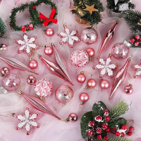SET 88 PALLINE NATALIZIE DECORAZIONI 6 CM ADDOBBI PER ALBERO NATALE COLORE ROSA