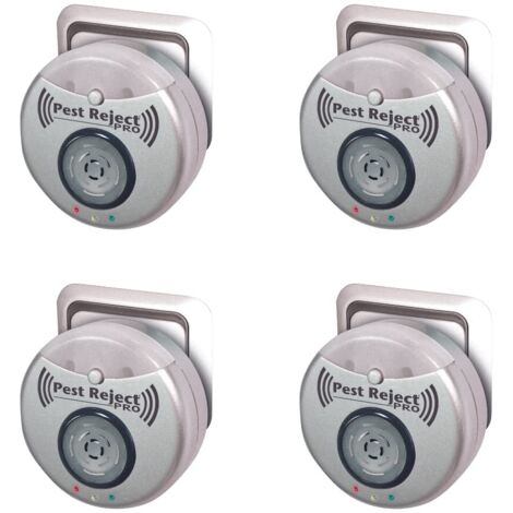 Confezione da 4 - VENTEO - Repellente per parassiti Repulse Power - Ultrasuoni ed elettromagnetici - Colore grigio - Copre la tua casa 200 m² - Luce notturna integrata (1/5)