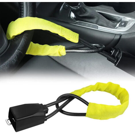 Blocco cintura di sicurezza volante - Doppio blocco auto - Dispositivo antifurto ad alta visibilità per auto, roulotte con 2 chiavi (giallo) (1/5)
