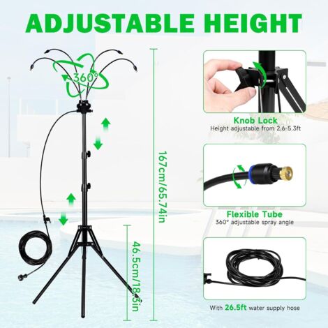 Nebulizzatore Da Esterno A Treppiede – Altezza Regolabile 1-2,6 M, Ugelli In Ottone, Per Raffreddare Patio E Giardino - 2