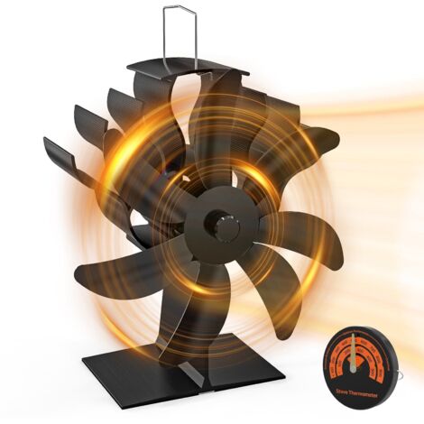 Ventilatore per stufa a legna, ventilatore per camino a 7 pale, ventilatore per stufa con termometro, ecologico, distribuzione efficiente del calore per stufe a legna e caminetti