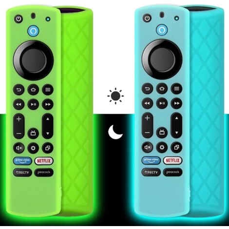 Custodia in silicone per telecomando (2 pezzi) per Firestick 4K Max/Insignia/Pioneer/Omni Alexa Voice Remote Enhanced con cordino (verde + turchese entrambi brillanti) (1/5)