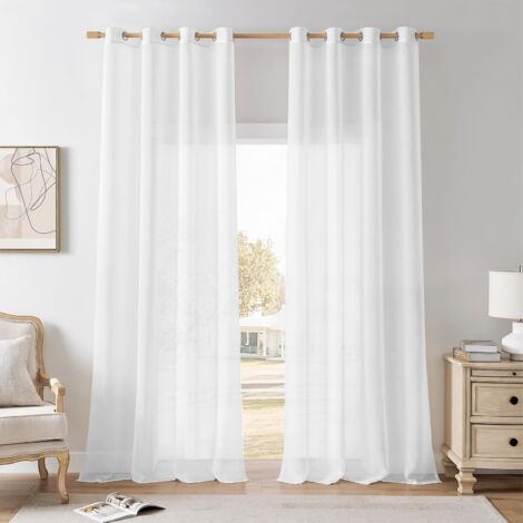 Tenda trasparente bianca a 2 pezzi, 225x140 cm, tende trasparenti con occhielli semitrasparenti, effetto lino, decorazioni moderne per finestre, soggiorno, camera da letto, cucina, balcone, cabina arm