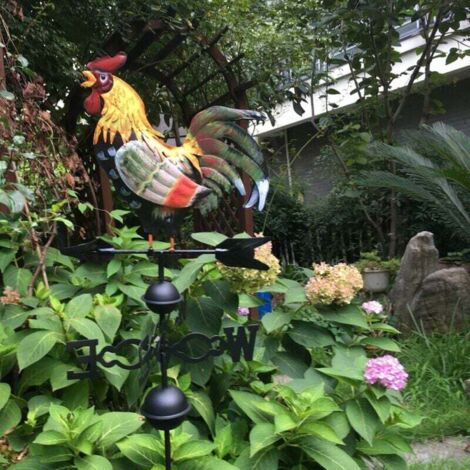 Banderuola Metallo Per Giardino Segnavento A Forma Di Gallo In Metallo Colorato - Banderuola Per Giardino, Tetto O Recinzione, Dimensioni 30x30x120 Cm Gallo Segnavento