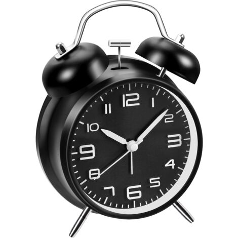 Sveglia a doppia batteria da 4" per chi dorme profondamente, sveglia antica per camera da letto (nero) (1/5)