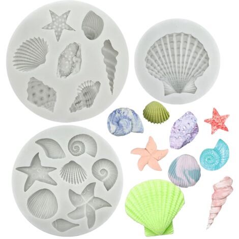 3 stampi in silicone per cioccolato a tema marino, stampi in silicone a tema marino, stampo a conchiglia, per fondente, decorazioni per torte e cioccolatini, adatti per la produzione di sapone e argil (1/5)