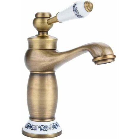 Rubinetto retrò Rubinetto per lavabo in ceramica in ottone Blu e bianco in porcellana collo lungo Fiori retrò con ingresso rubinetto acqua fredda/calda