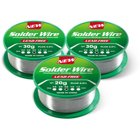 Filo di stagno per saldatura 3 pezzi, filo di saldatura senza piombo da 0,6 mm 20 g, anima sottile con flusso di colofonia, Sn99,3%-Cu0,7%, bobina di stagno per saldatura elettrica (1/4)