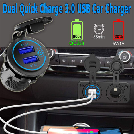 Jtron Pannello di commutazione 12 V, 3 in 1, impermeabile, interruttore a pulsante Dual QC3.0, presa accendisigari, spina USB, per auto, barca, marina