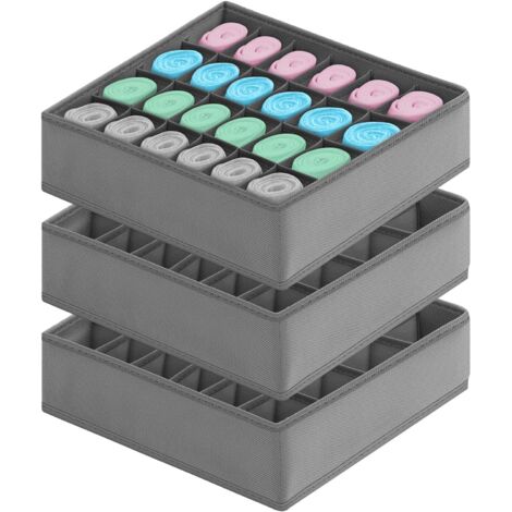 Confezione da 3 scatole portaoggetti pieghevoli per calzini, organizer per cassetti in tessuto non tessuto, divisori per riporre calzini, cravatte, cinture, grigio (32 32 10 cm) (1/5)
