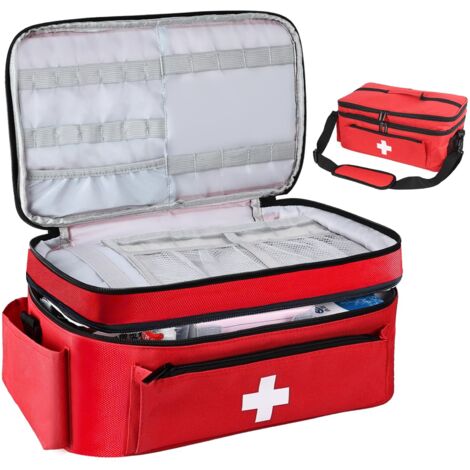 Borsa di pronto soccorso vuota, grande borsa di emergenza per infermieri, assistenza domiciliare, medicinali, farmacia, portatile e a tracolla (rossa)
