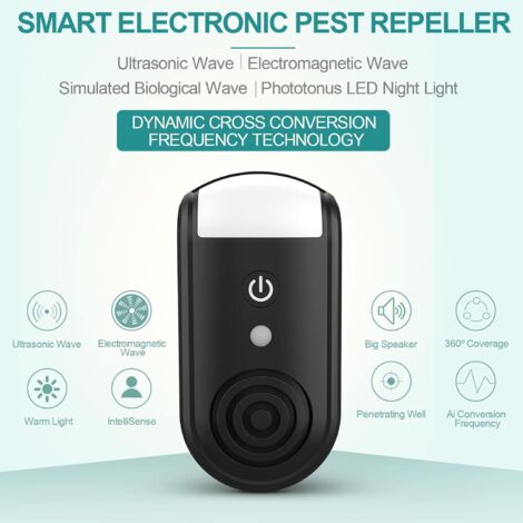 Repellente a ultrasuoni a 360° per ratti, topi, roditori, scarafaggi e