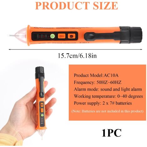 Rilevatore di tensione, penna tester di tensione senza contatto con sensibilità regolabile, tester senza contatto 12V-1000V/48V-1000V, indicatore LED, allarme acustico, spegnimento automatico, funzion (1/4)