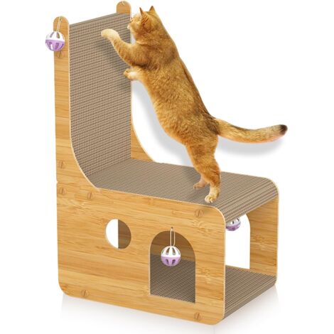 Cuccia per gatti in cartone, letto da interno, tiragraffi a L, tiragraffi in cartone ondulato a doppio strato con pallina da gioco, 60 x 40 x 23 cm (mz-01)