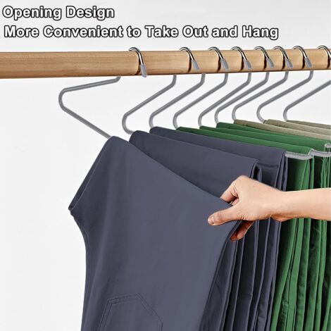 Confezione da 20 grucce in metallo con estremità aperta e rivestimento antiscivolo, salvaspazio, multifunzionali per pantaloni, jeans, asciugamani, sciarpe (grigio