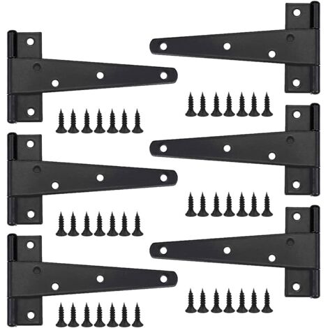 Cerniera per porta pesante, cerniera per porta da 6 pollici, cerniera a T nera, cerniera piatta in acciaio inossidabile, cerniere per porte in ferro, cerniere resistenti per porte, finestre, capannoni (1/5)