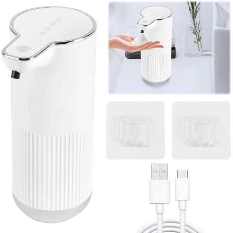 Dispenser di sapone touchless da 350 ml, dispenser di sapone automatico, 4 livelli regolabili, ricaricabile tramite USB, impermeabile IPX5, batteria da 1200 mAh (schiuma bianca) (1/5)
