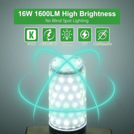Lampadina LED E27 bianco freddo 6000K, lampadine LED E27 16W 1600LM, equivalenti a lampade alogene da 150W, lampade LED per interni a risparmio energetico, ma E27, CA 220-240V, confezione da 6