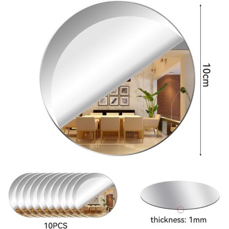 10 pezzi adesivi decorativi da parete in acrilico per soggiorno, piastra adesiva per specchio rotondo, specchio decorativo flessibile da parete per bagno, soggiorno, camera da letto (rotondo 10 cm) (1/4)