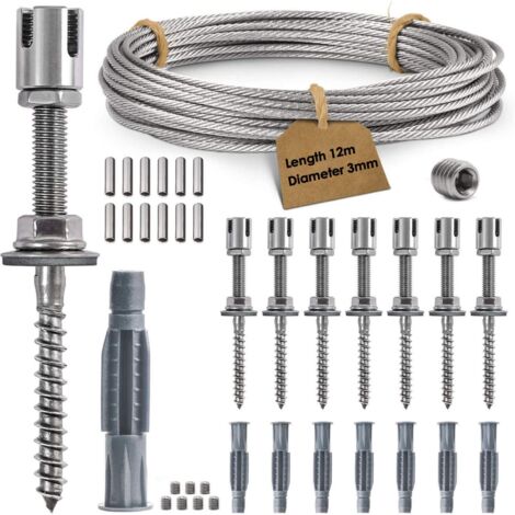 Supporto per piante rampicanti, kit di corde sospese in acciaio inossidabile da 12 m con cavo in acciaio inossidabile da 3 mm e 8 tenditori, per giardino/muro in cemento/recinto in cavo/legno massello (1/5)
