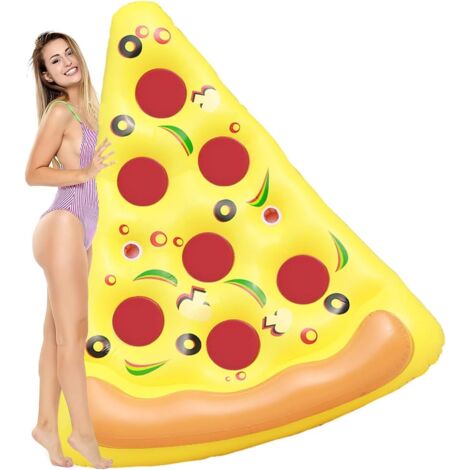 Materassino galleggiante gigante a forma di pizza, con stampa realistica per adulti, dotato di portabicchieri e kit di emergenza, per bambini. (1/5)