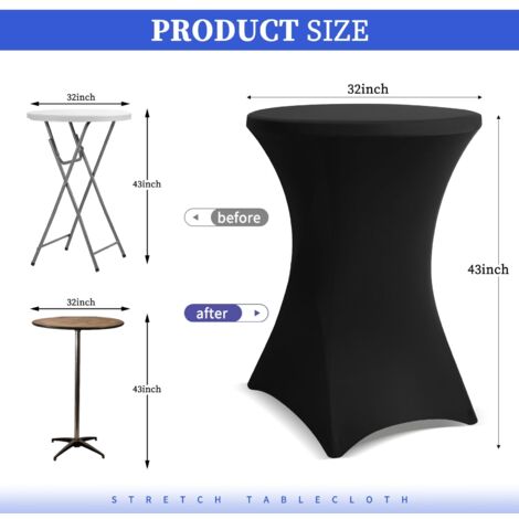 Set di 3 tovaglie alte da bistrot Ø 80-85 cm, tovaglia rotonda nera da cocktail, tovaglia elasticizzata in spandex per tavolo da cocktail per banchetti nuziali (nero)