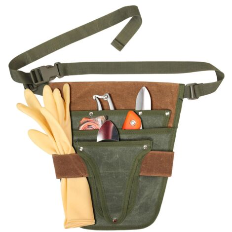 Cintura portautensili da giardino in tela cerata, cintura da giardiniere con vita regolabile, borsa portautensili da giardino impermeabile, organizer portautensili da giardino multitasche