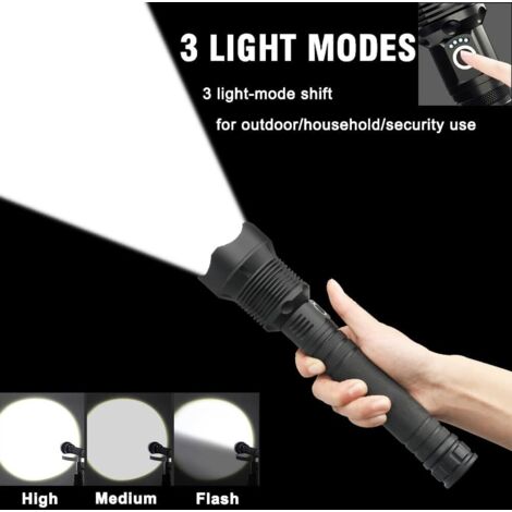 90000 lumen Xhp70 Torcia LED impermeabile, torcia dacampeggio telescopica con zoom USB Ricaricabili,per Campeggio Escursioni Viaggi … (Torce + USB + Batteria
