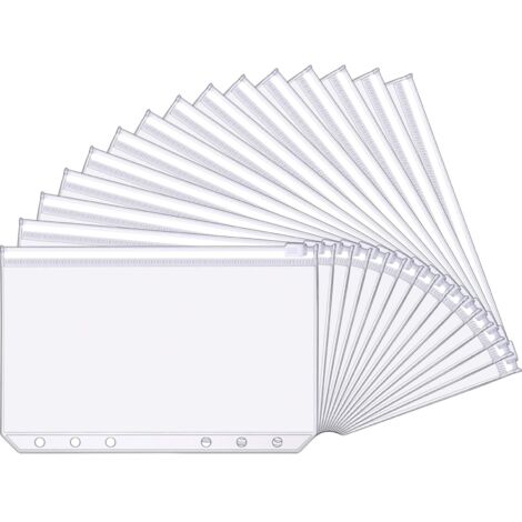 Confezione da 8 tasche in plastica formato A6 con 6 fori e cerniera, impermeabili per documenti, quaderni, carte (1/5)