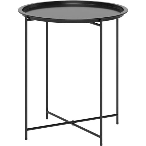 Tavolino rotondo da caffè, tavolino da giardino, piano rimovibile con bordo rialzato, gambe pieghevoli, struttura in acciaio, adatto per giardino, balcone, terrazza, soggiorno, nero (1/5)