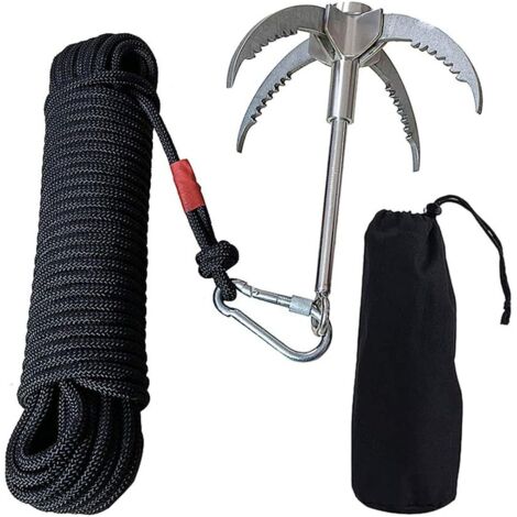 Rampino con corda, moschettone con corda in nylon, gancio di ancoraggio pieghevole in acciaio inossidabile per arrampicata all'aperto e escursionismo, 880 kg
